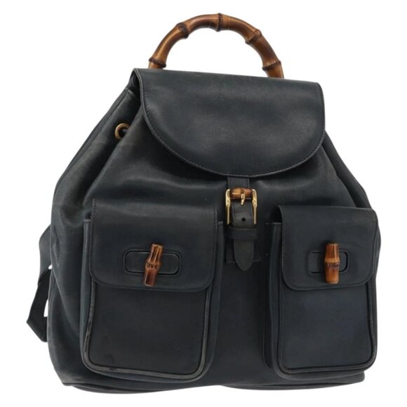 Gucci Handbags - GUCCI Bamboo Backpack Leather Black Gold 003 58 0016 Auth 153971